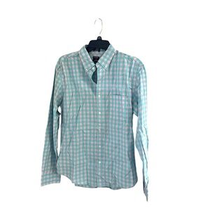 🔹J. CREW: Men’s size M, light blue & pink checkered, slim untucked button down.